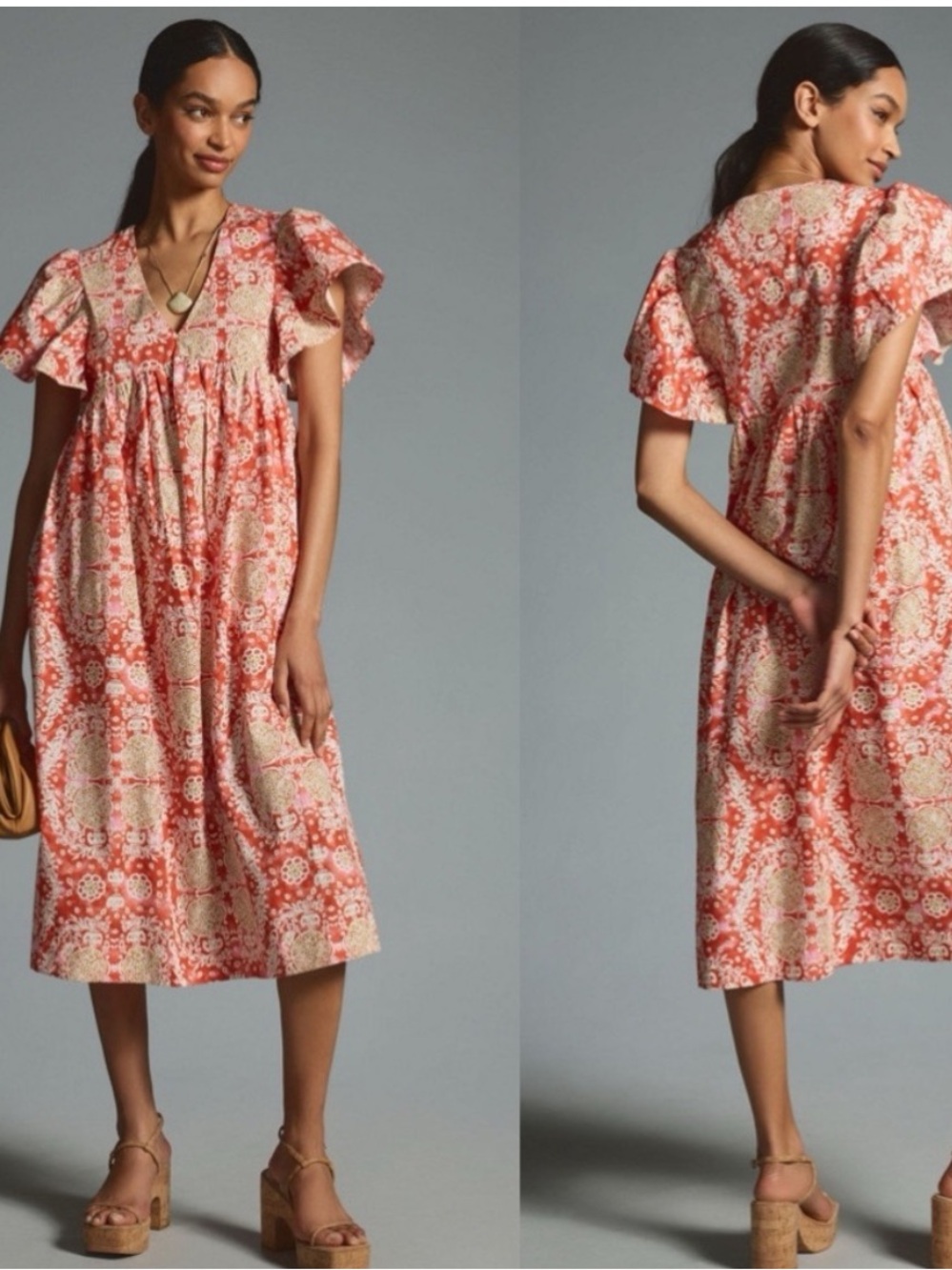 Anthropologie Maeve Flutter Sleeve Floral Babydoll Dress
